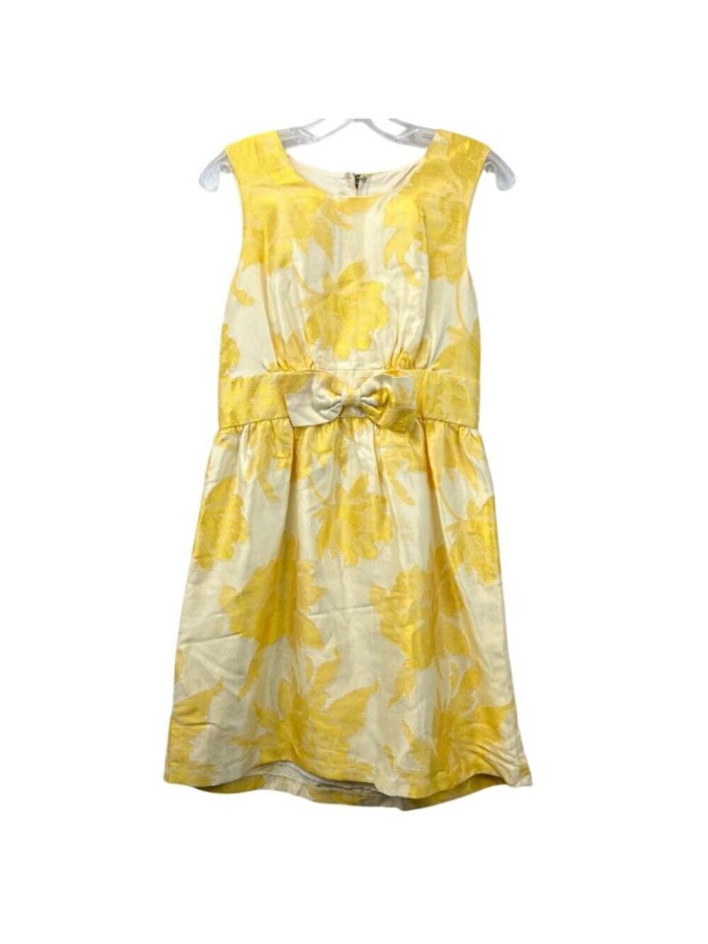 Notice Fit & Flare Dress Women's 8 Yellow Floral Jewel Neck Sleeveless Bow Retro